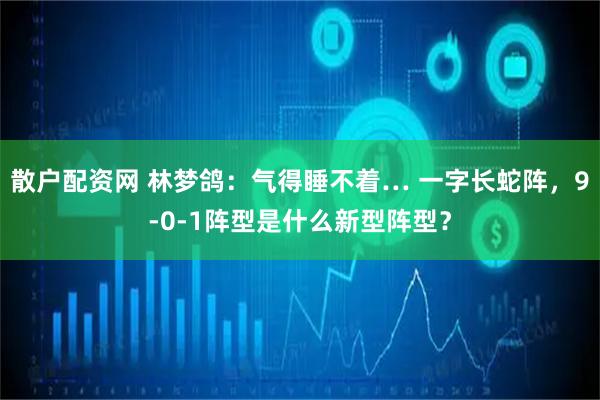 散户配资网 林梦鸽：气得睡不着… 一字长蛇阵，9-0-1阵型是什么新型阵型？
